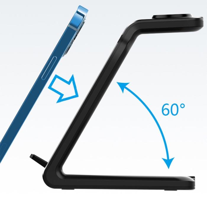 OEM - Trådlös laddare 3-i-1 för iPhone, iWatch, AirPods 15W - Svart