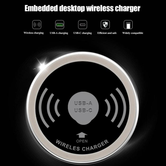 OEM - Trådlös laddare Embedded Desktop 15W med USB-A och USB-C portar