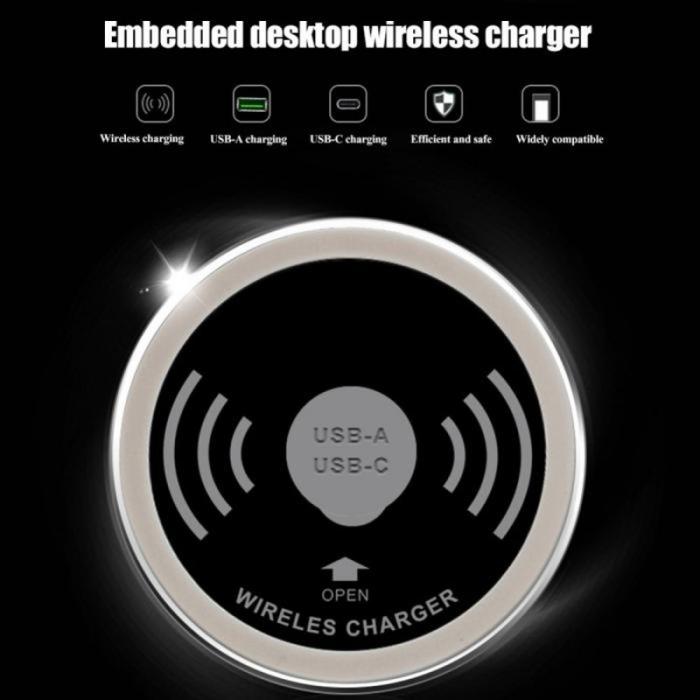 OEM - Trådlös laddare Embedded Desktop 15W med USB-A och USB-C portar