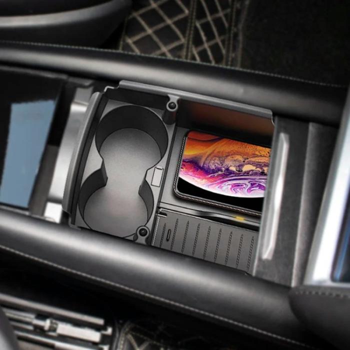 OEM - Trådlös laddare för Tesla 17-21 Model S/X med kopphållare