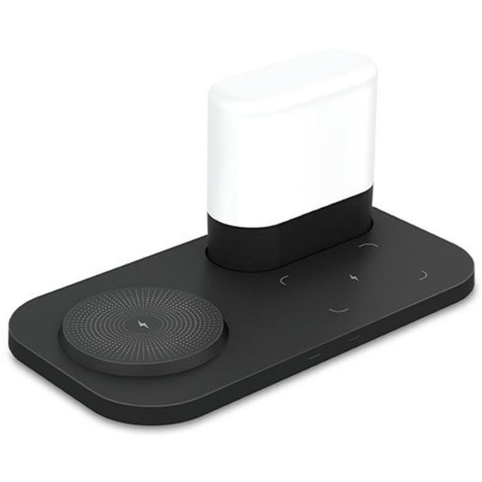 OEM - Trådlös laddningsstation för telefon och hörlurar, svart nattduksbordslampa