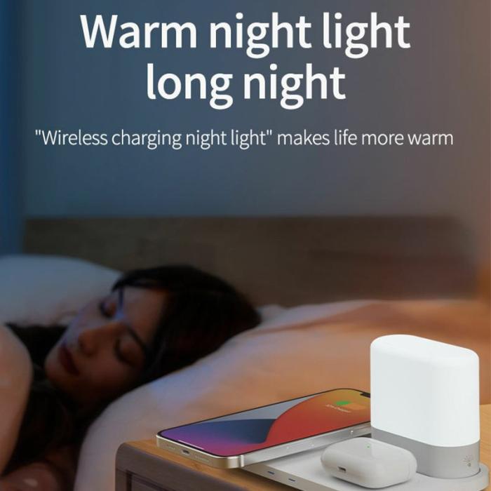 OEM - Trådlös laddningsstation för telefon och hörlurar, svart nattduksbordslampa