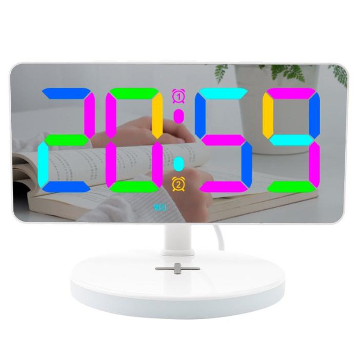 OEM - TS-3001X-B Spegel yta Digital LED-klocka 15W Trådlös laddare RGB Nattljus - Vit