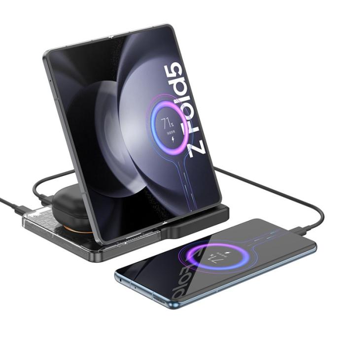 OEM - U17-A 5-i-1 Fällbar Magnetisk Trådlös Laddare för iPhone 12-15 - Svart