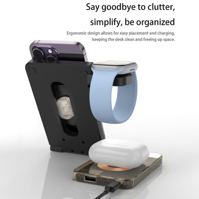 OEM - U17-A 5-i-1 Fällbar Magnetisk Trådlös Laddare för iPhone 12-15 - Svart