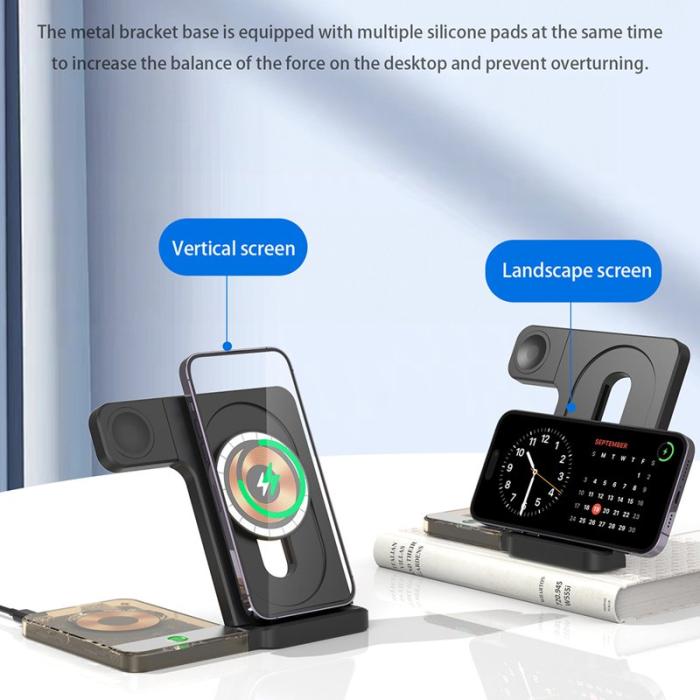 OEM - U17-A 5-i-1 Fällbar Magnetisk Trådlös Laddare för iPhone - Vit