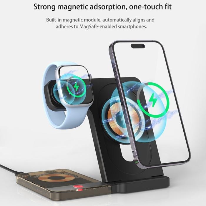 OEM - U17-A 5-i-1 Fällbar Magnetisk Trådlös Laddare för iPhone - Vit