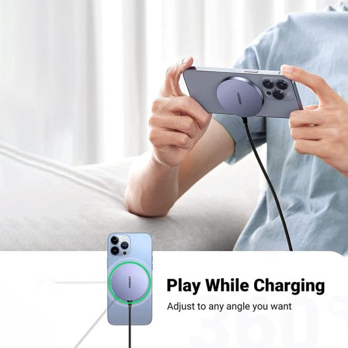 OEM - UGREEN 30233 Bärbar Magnetisk Trådlös Laddare med 1,5m USB C-kabel, Svart