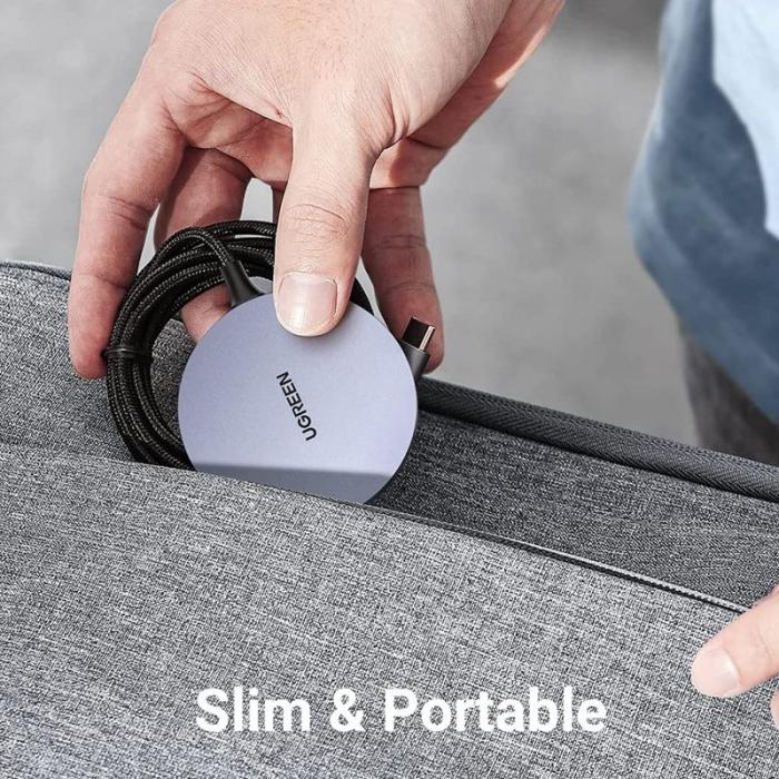 OEM - UGREEN 30233 Bärbar Magnetisk Trådlös Laddare med 1,5m USB C-kabel, Svart
