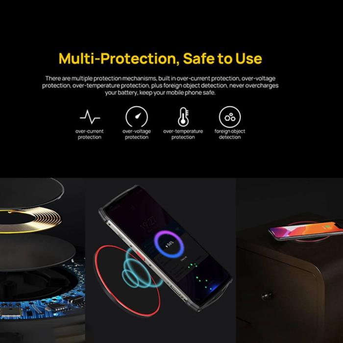 OEM - ULEFONE UF005 Rund Trådlös Laddare 15W Snabbladdning 6.5mm Tunn