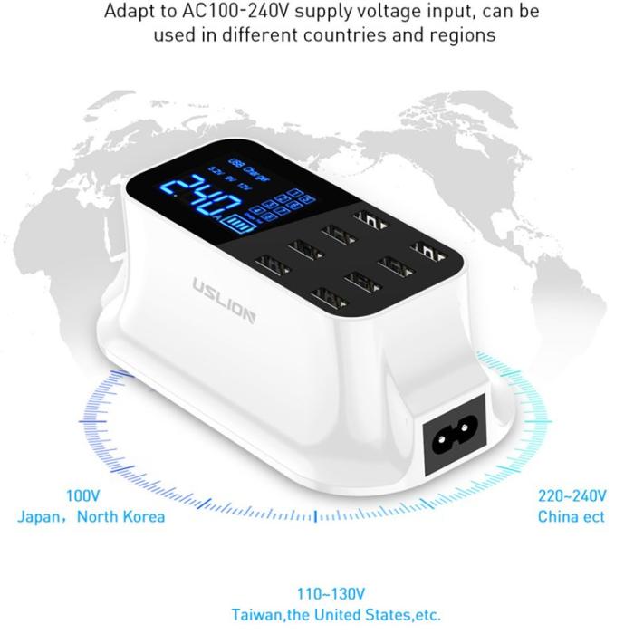 OEM - USLION US0112 Kreativ LED-display 8-portars USB-laddare Snabbladdare