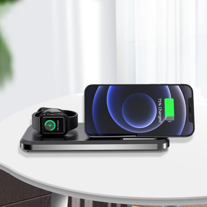 OEM - UV-06 3-i-1 15W Trådlös Laddare Qi Snabbladdningsställ Svart
