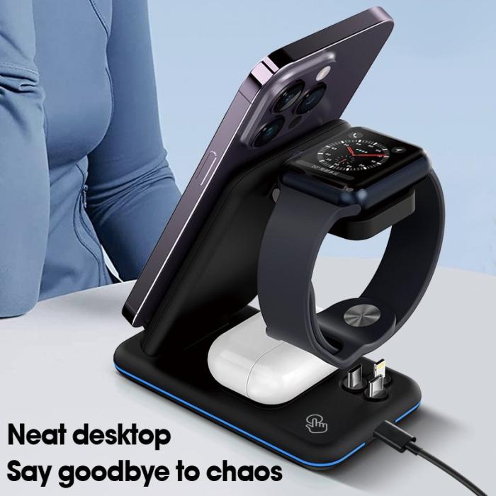 OEM - V15 3-i-1 Fällbar Trådlös Laddare för Mobil / Hörlurar / Klocka 15W - Vit