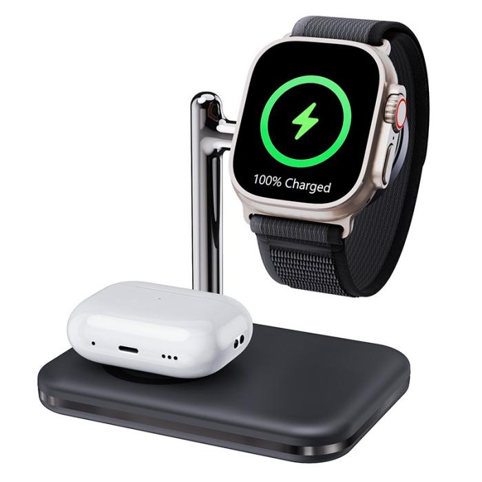 OEM - V8A Laddningsstation för Apple AirPods/Watch, 2-i-1 Magnetisk Fällbar - Svart