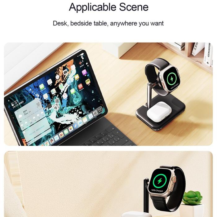 OEM - V8A Laddningsstation för Apple AirPods/Watch, 2-i-1 Magnetisk Fällbar - Svart