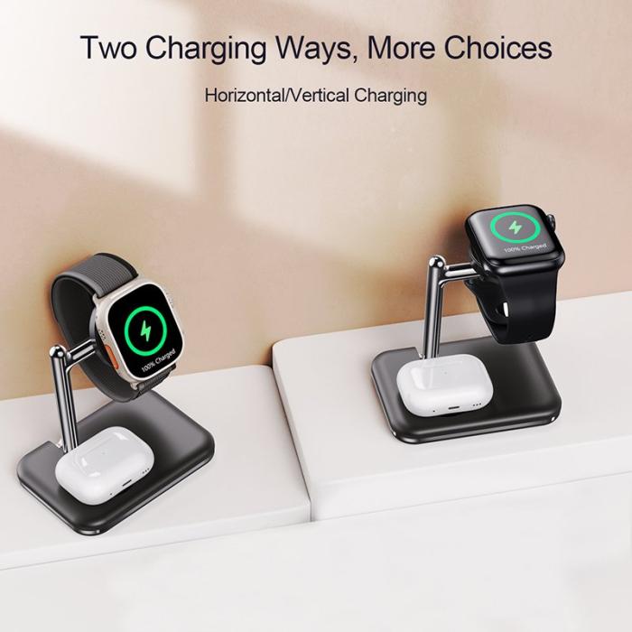 OEM - V8A Laddningsstation för Apple AirPods/Watch, 2-i-1 Magnetisk Fällbar - Svart