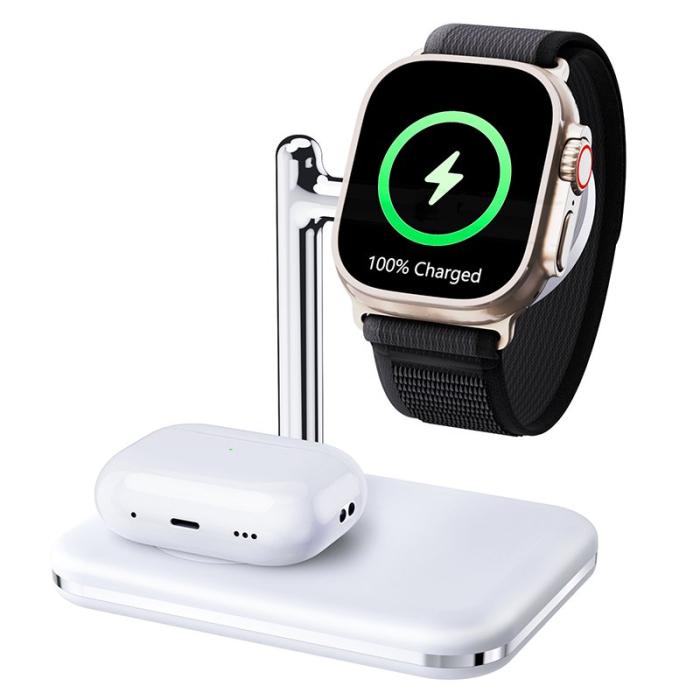 OEM - V8A Laddningsstation för Apple AirPods/Watch, 2-i-1 Magnetisk Trådlös - Vit