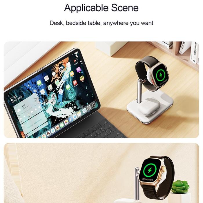 OEM - V8A Laddningsstation för Apple AirPods/Watch, 2-i-1 Magnetisk Trådlös - Vit