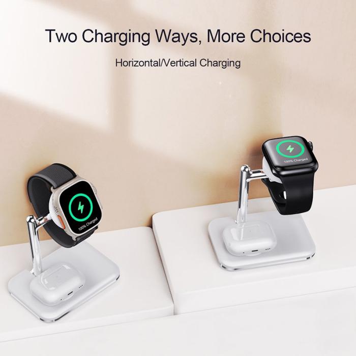 OEM - V8A Laddningsstation för Apple AirPods/Watch, 2-i-1 Magnetisk Trådlös - Vit