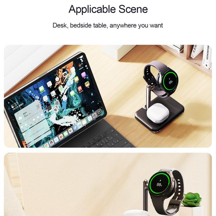 OEM - V8S Trådlös laddningsstation för Samsung Galaxy Buds/Watch, 2-i-1, svart