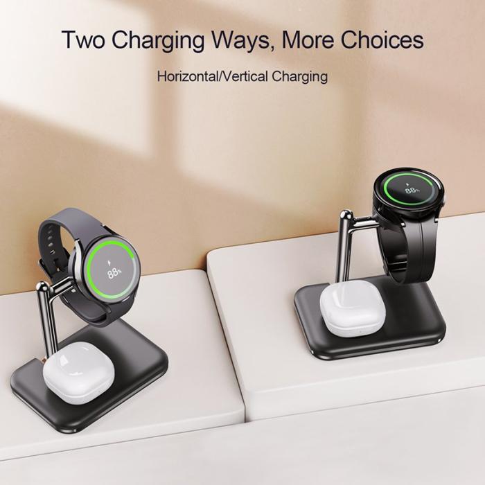 OEM - V8S Trådlös laddningsstation för Samsung Galaxy Buds/Watch, 2-i-1, svart