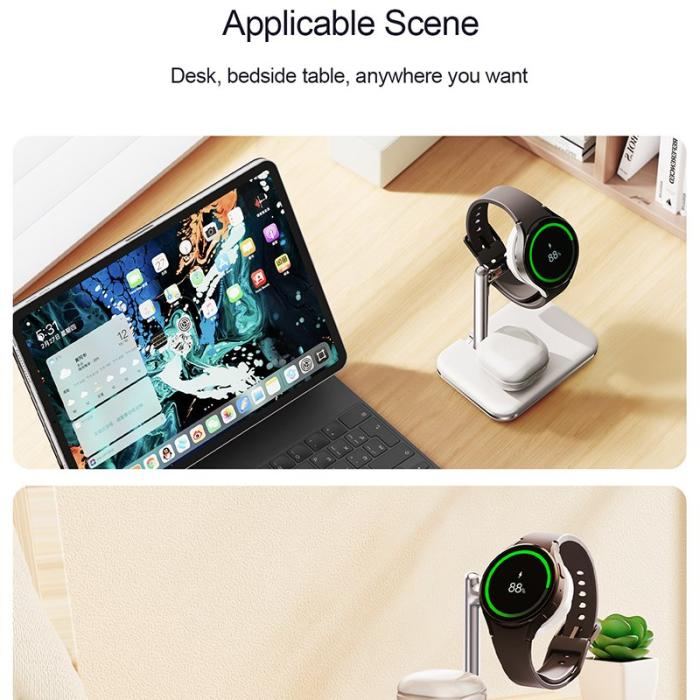 OEM - V8S Trådlös laddningsstation för Samsung Galaxy Buds/Watch - Vit