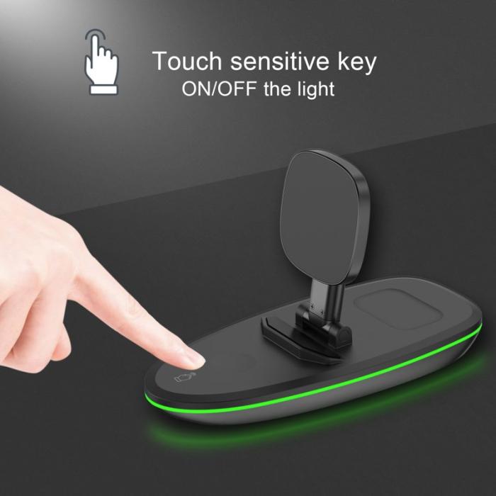OEM - V9 3-i-1 Magnetisk Fällbar Trådlös Laddare med LED-ljus - Svart