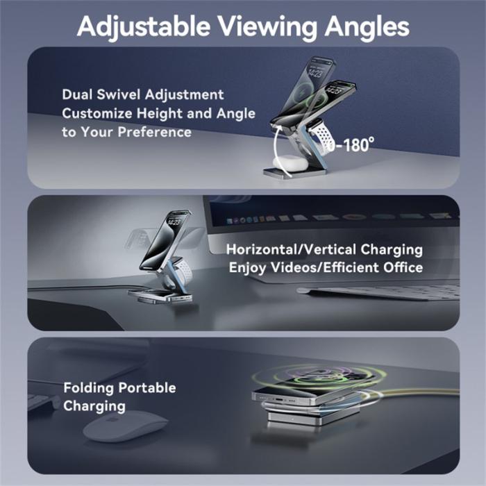 OEM - VENTION FGF Series 3-i-1 15W Snabbladdare för Mobil, Klocka, Hörlurar