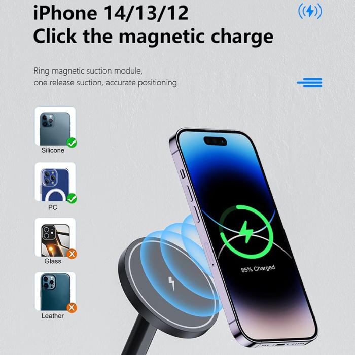OEM - W14 3-i-1 Magnetisk Trådlös Laddare för iPhone 12-15, iWatch, AirPods
