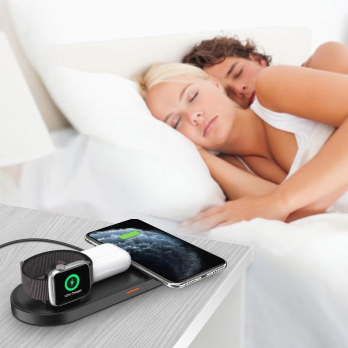 OEM - W28 3-i-1 Skrivbord 15W Trådlös Laddare för Telefon, Klocka, Hörlurar