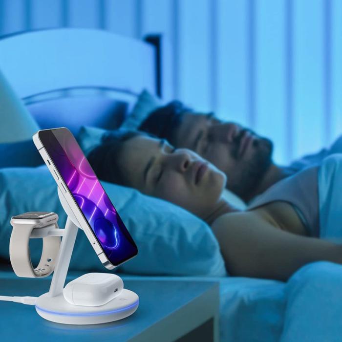 OEM - W309 3-i-1 15W Max Magnetisk Trådlös Laddare med Ambient Light