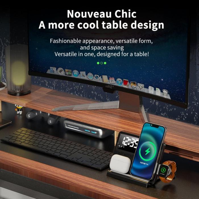 OEM - W528 3-i-1 Trådlös Laddare för Telefon / Klocka / Hörlurar, Vit