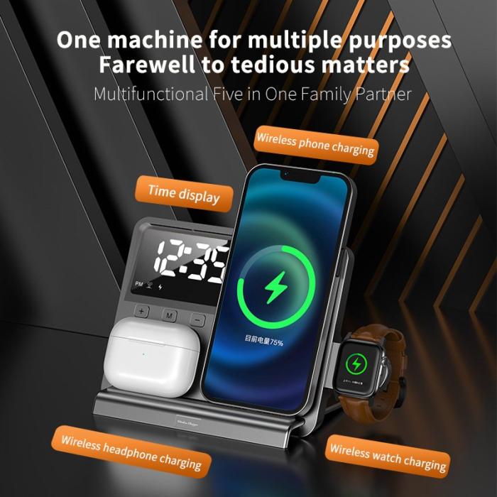 OEM - W528 3-i-1 Trådlös Laddare för Telefon / Klocka / Hörlurar, Vit