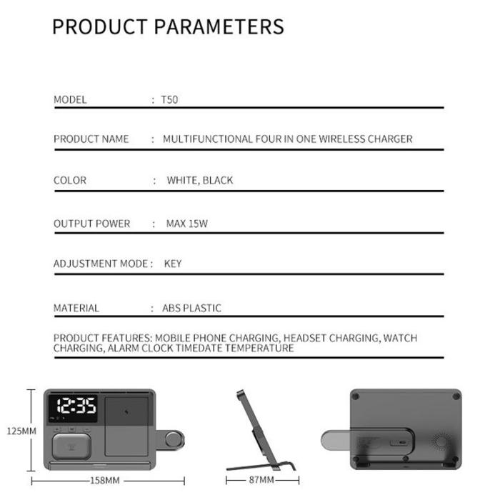 OEM - W528 3-i-1 Trådlös Laddare för Telefon / Klocka / Hörlurar, Vit