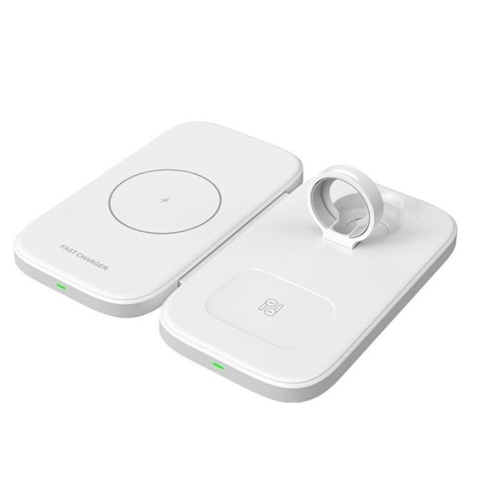 OEM - W66 3-i-1 Trådlös Telefonladdare 15W Snabbladdningsställ - Vit