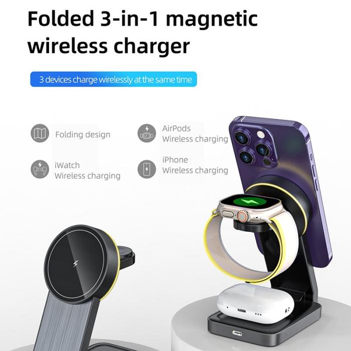 OEM - W79 15W Trådlös laddare för Apple 15 14 13 12 iWatch AirPods, CE-certifierad