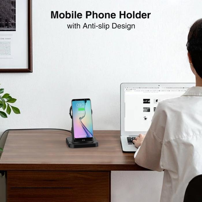 OEM - W-07 4-i-1 Trådlös Laddare för Samsung Galaxy S10/S9 och Galaxy Watch - Svart