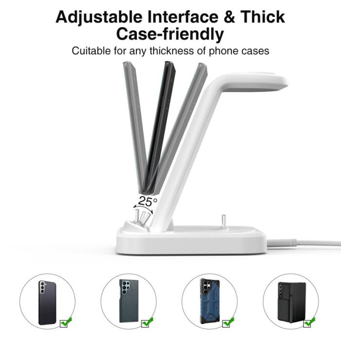 OEM - W-07 4-i-1 Trådlös Laddare för Samsung Galaxy S10/S9 och Galaxy Watch - Vit