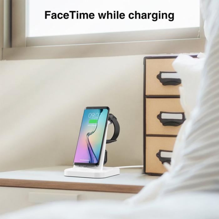 OEM - W-07 4-i-1 Trådlös Laddare för Samsung Galaxy S10/S9 och Galaxy Watch - Vit