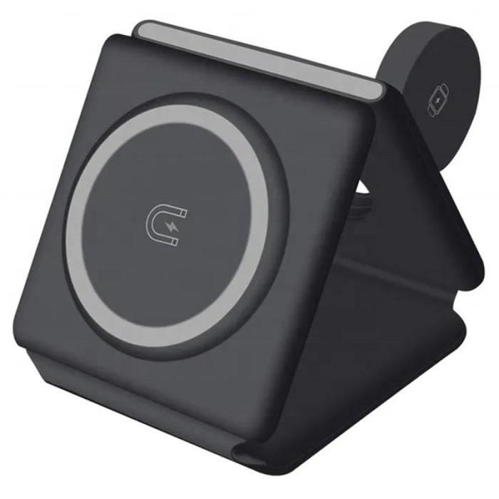 OEM - W-126 3-i-1 Trådlös Magnetisk Laddningsstation för Telefon, Svart
