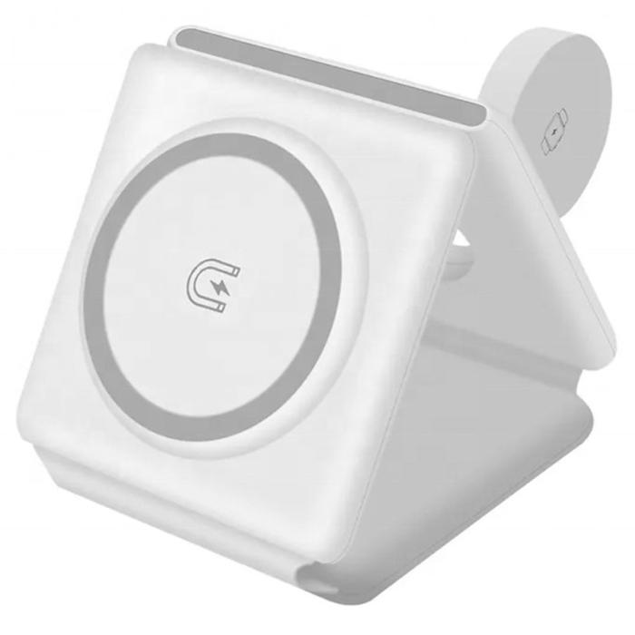 OEM - W-126 3-i-1 Trådlös Magnetisk Laddningsstation för Telefon, Vit