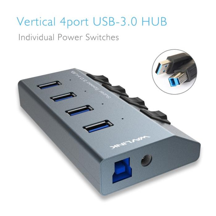 OEM - WAVLINK WL-UH3049 4 USB 3.0 Portar Snabbladdare Station EU Kontakt