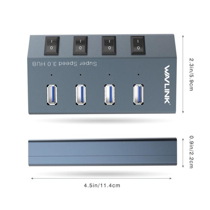 OEM - WAVLINK WL-UH3049 4 USB 3.0 Portar Snabbladdare Station EU Kontakt