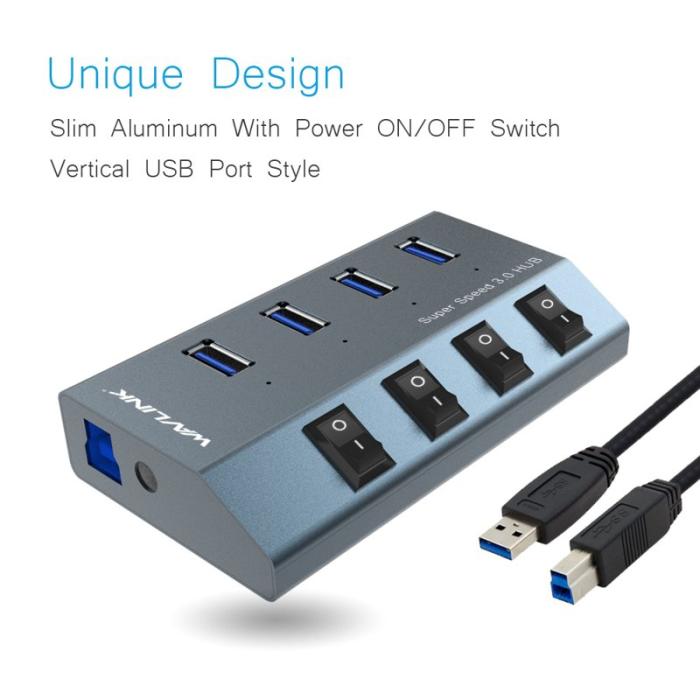 OEM - WAVLINK WL-UH3049 4 USB 3.0 Portar Snabbladdare Station EU Kontakt