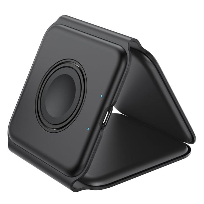 OEM - WC-07W 3-i-1 Magnetisk Trådlös Laddare Fällbar Laddningsdocka - Svart