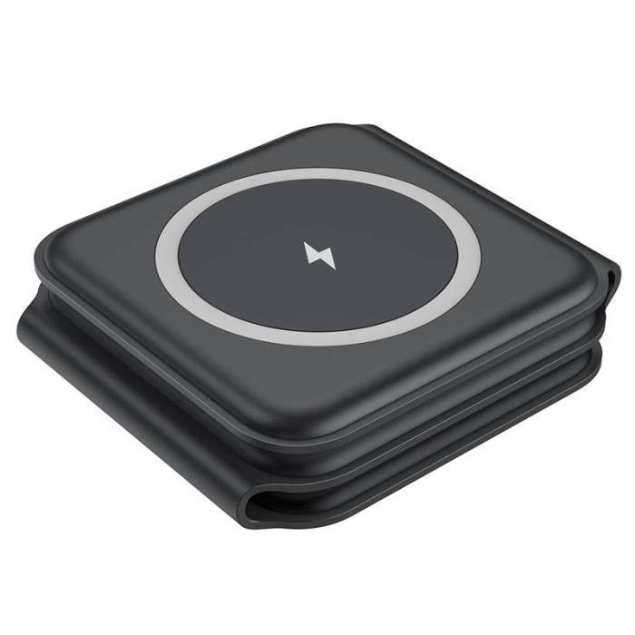 OEM - WC-07W 3-i-1 Magnetisk Trådlös Laddare Fällbar Laddningsdocka - Svart