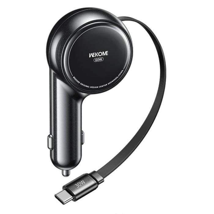 OEM - WEKOME WP-C50 Biladapter 60W Dubbel USB-C Snabbladdare med 0,8m Kabel - Svart