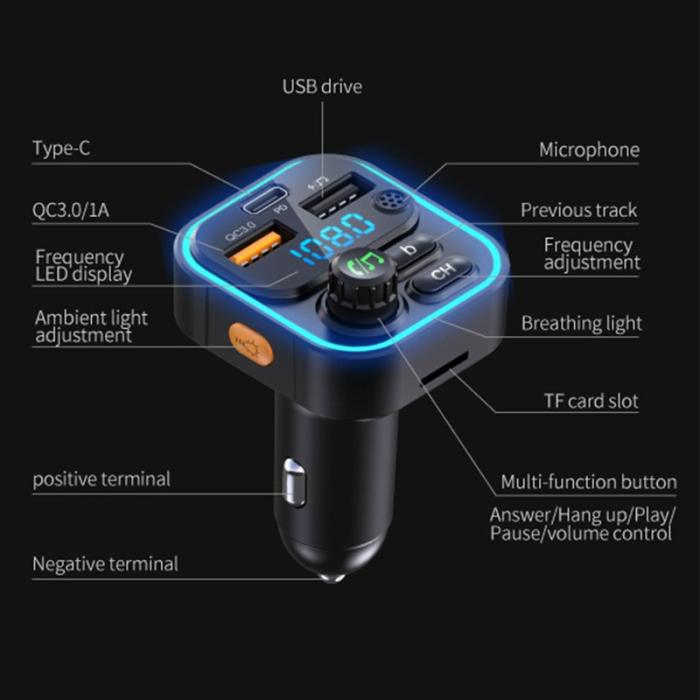 OEM - WEKOME WP-C52 Bluetooth MP3 PD 20W Snabbladdare för bil