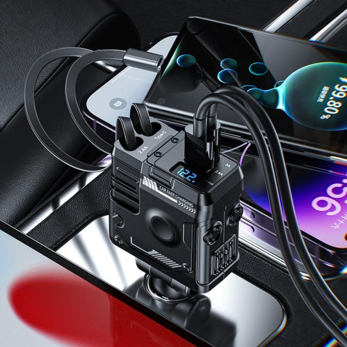 OEM - WEKOME WP-C59 Biladapter 75W Snabbladdning Multi-Port med kabel - Svart