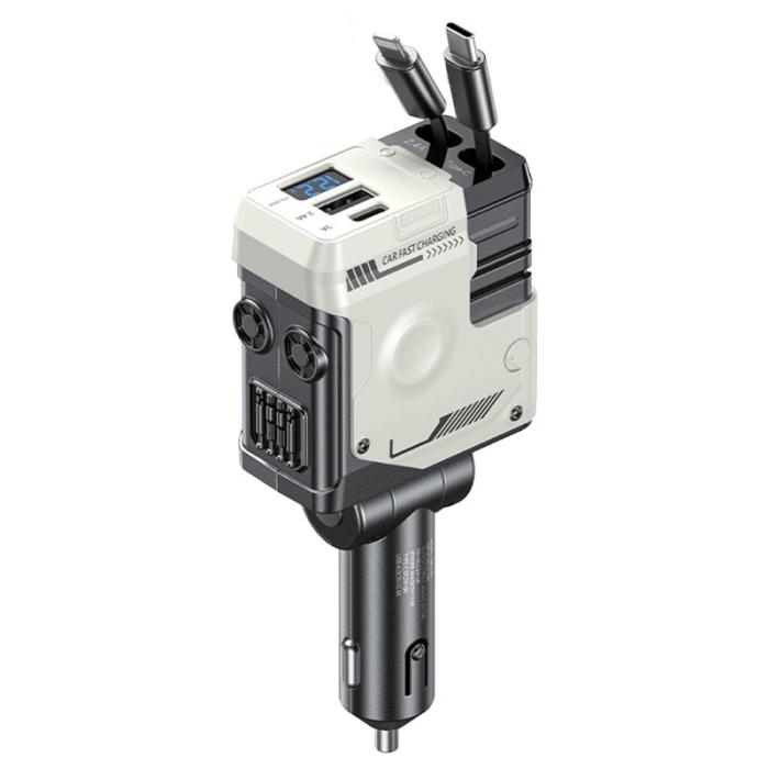 OEM - WEKOME WP-C59 Biladapter 75W Snabbladdning Multi-Port med utdragbar kabel - Vit